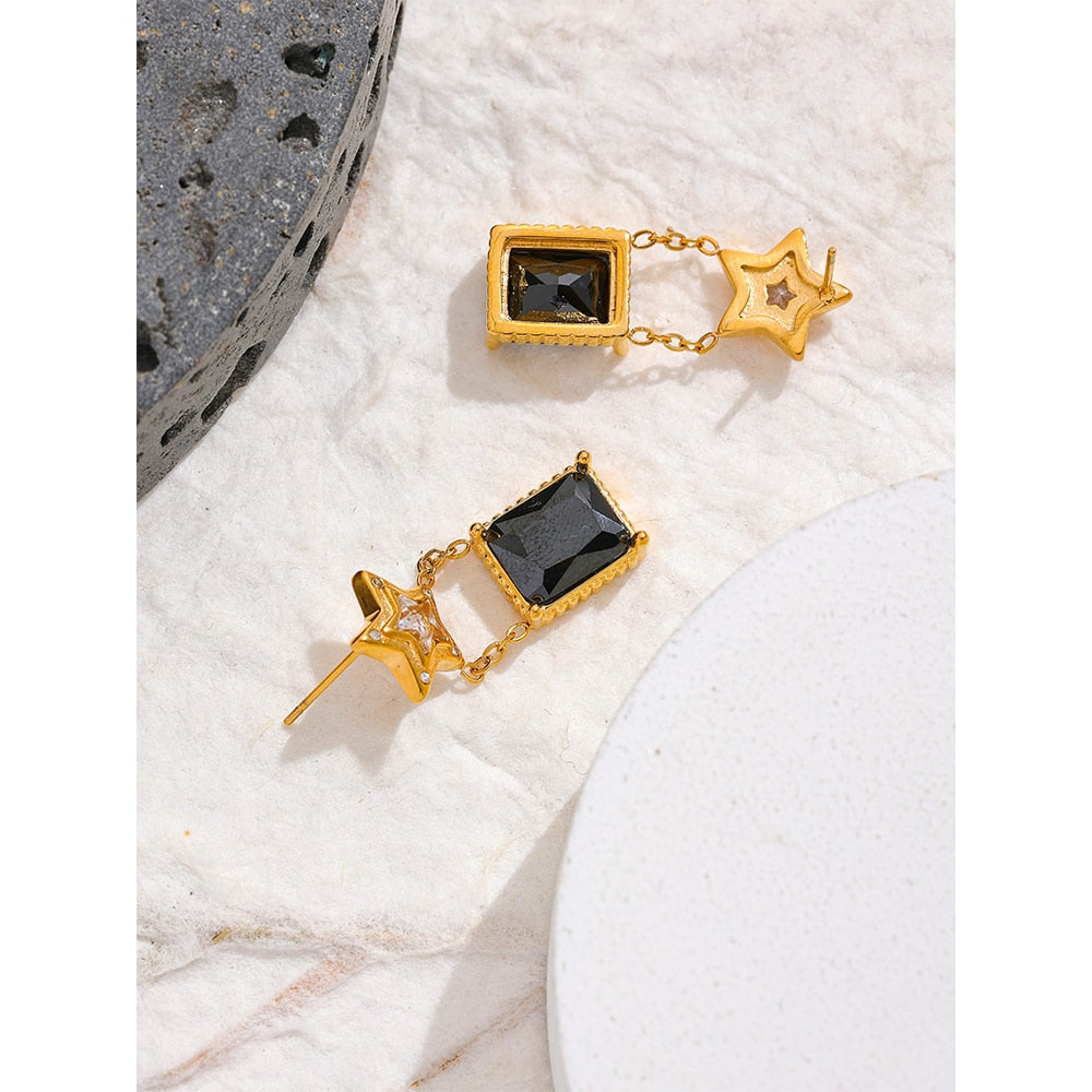 Square Black Earrings